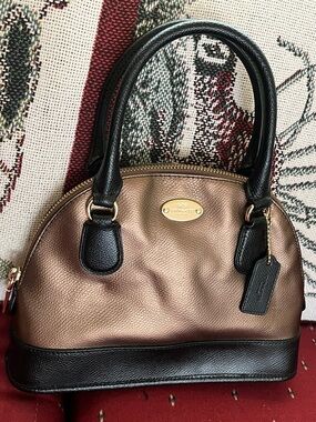 Coach Metallic Bronze and Black Dome Satchel with Gold Hardware